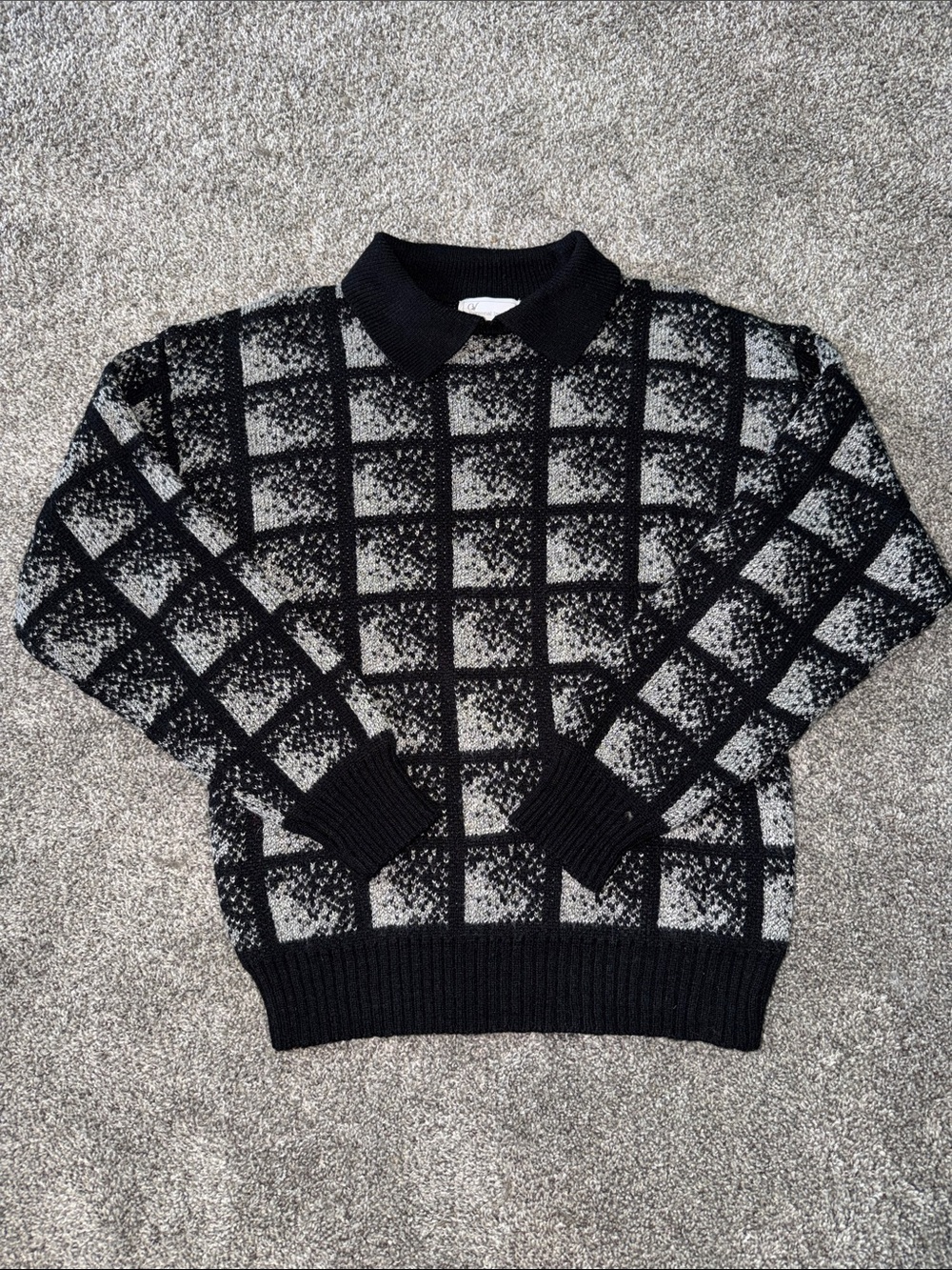 PERSONAL IMAGE Black & White Check Knit Polo Sweater. SIZE MEDIUM. WOMEN’S.
